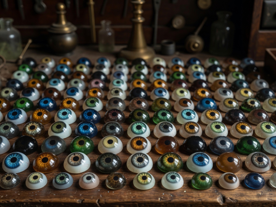 A collection of hand-painted antique glass prosthetic eyes