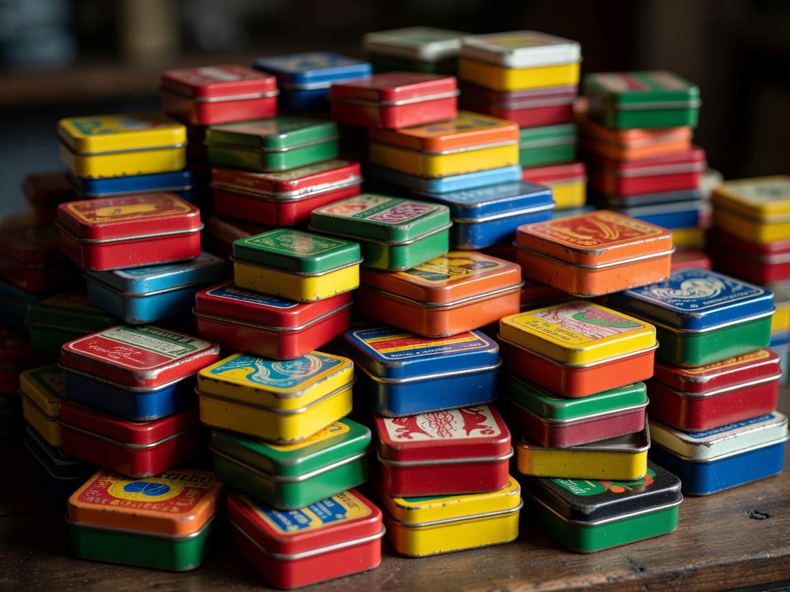 Colorful vintage tin boxes for typewriter ribbons