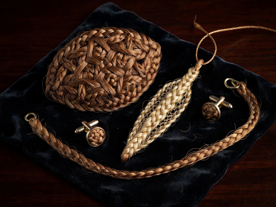 Intricate Victorian mourning jewelry made of woven hair